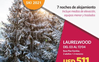 ASPEN 2021
 7 noches de alojamiento  en Studio Laurelwood, categoria 4 *
 6 dias…